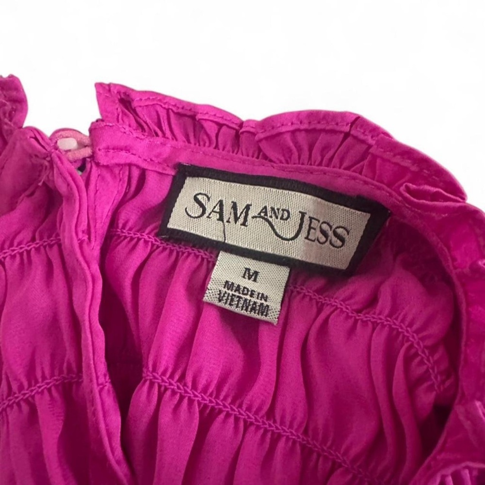 Sam & Jess Women’s Fuchsia Pink Flutter-Sleeve with Smocking Top. Sz Medium - Picture 5 of 5